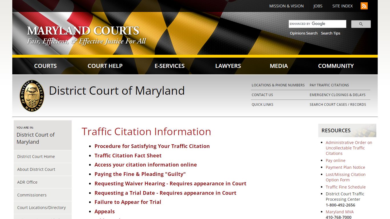 Traffic Citation Information | Maryland Courts